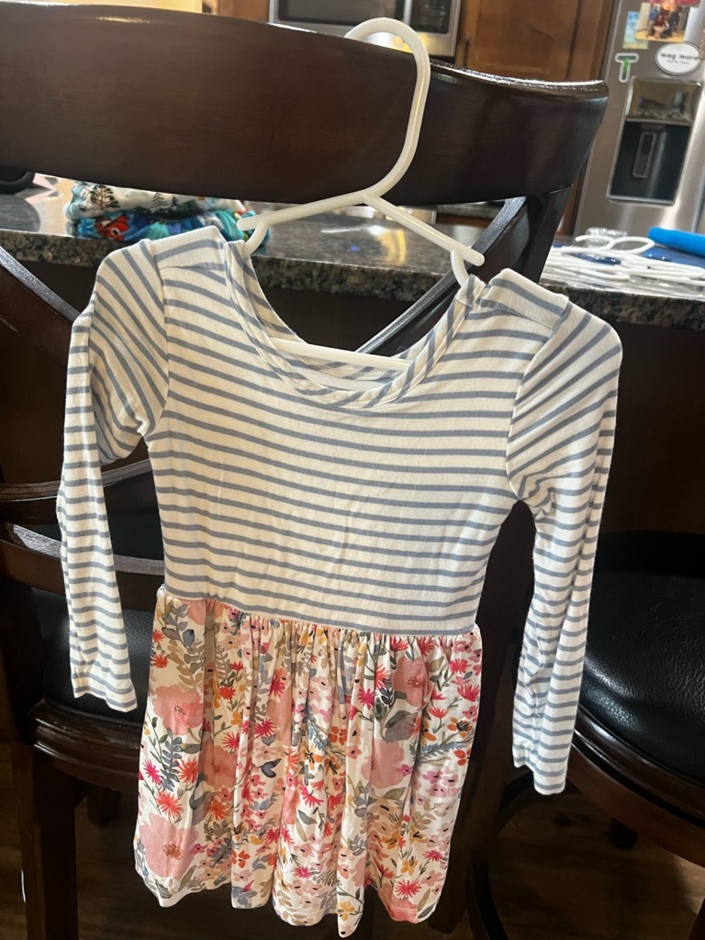 Little sleepies Girls' Striped Top with Floral Skirt Dress - Blue & Pink